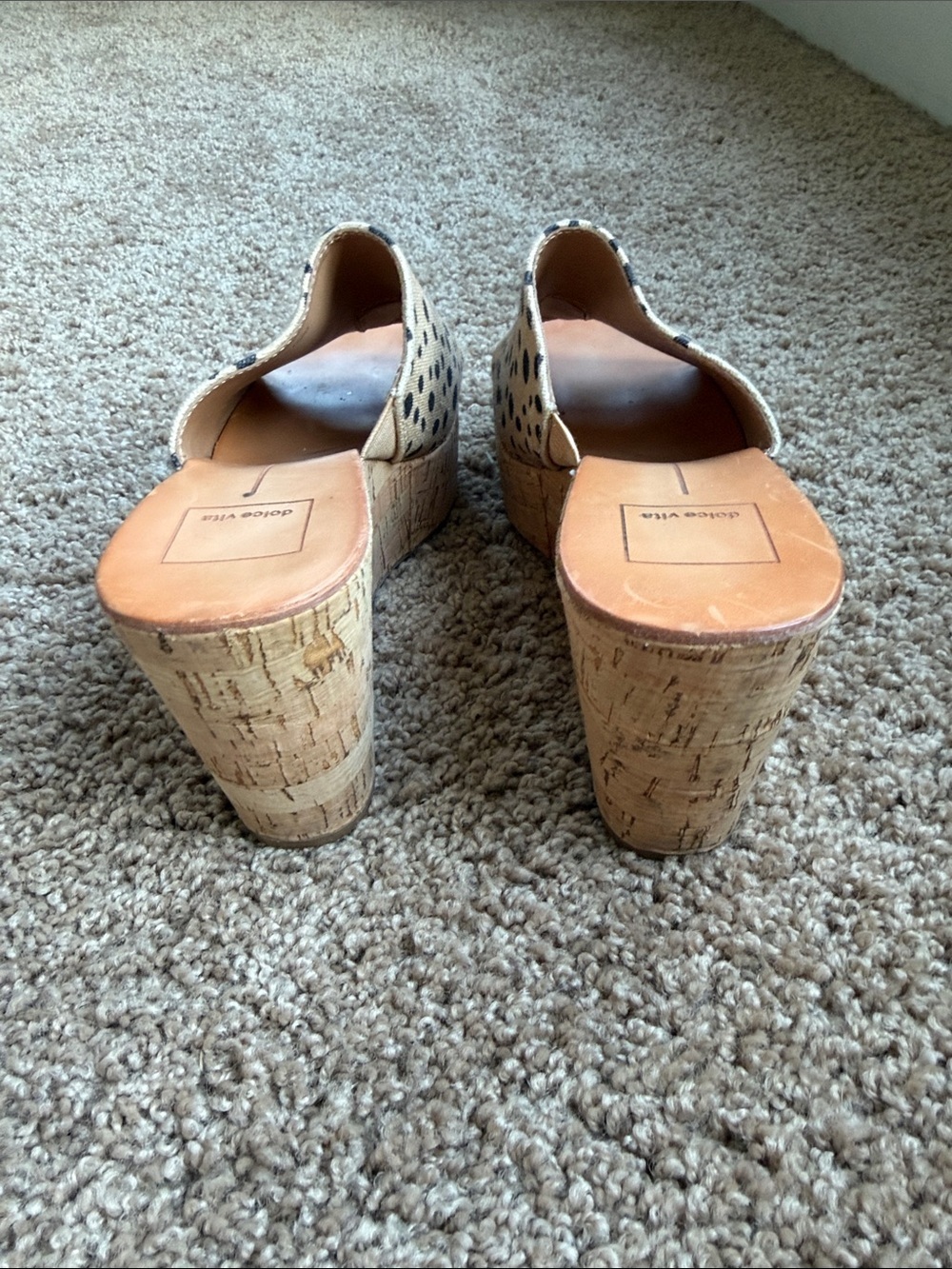 Dolce Vita Beige Wedge Mules with Black Spots - Picture 4 of 7